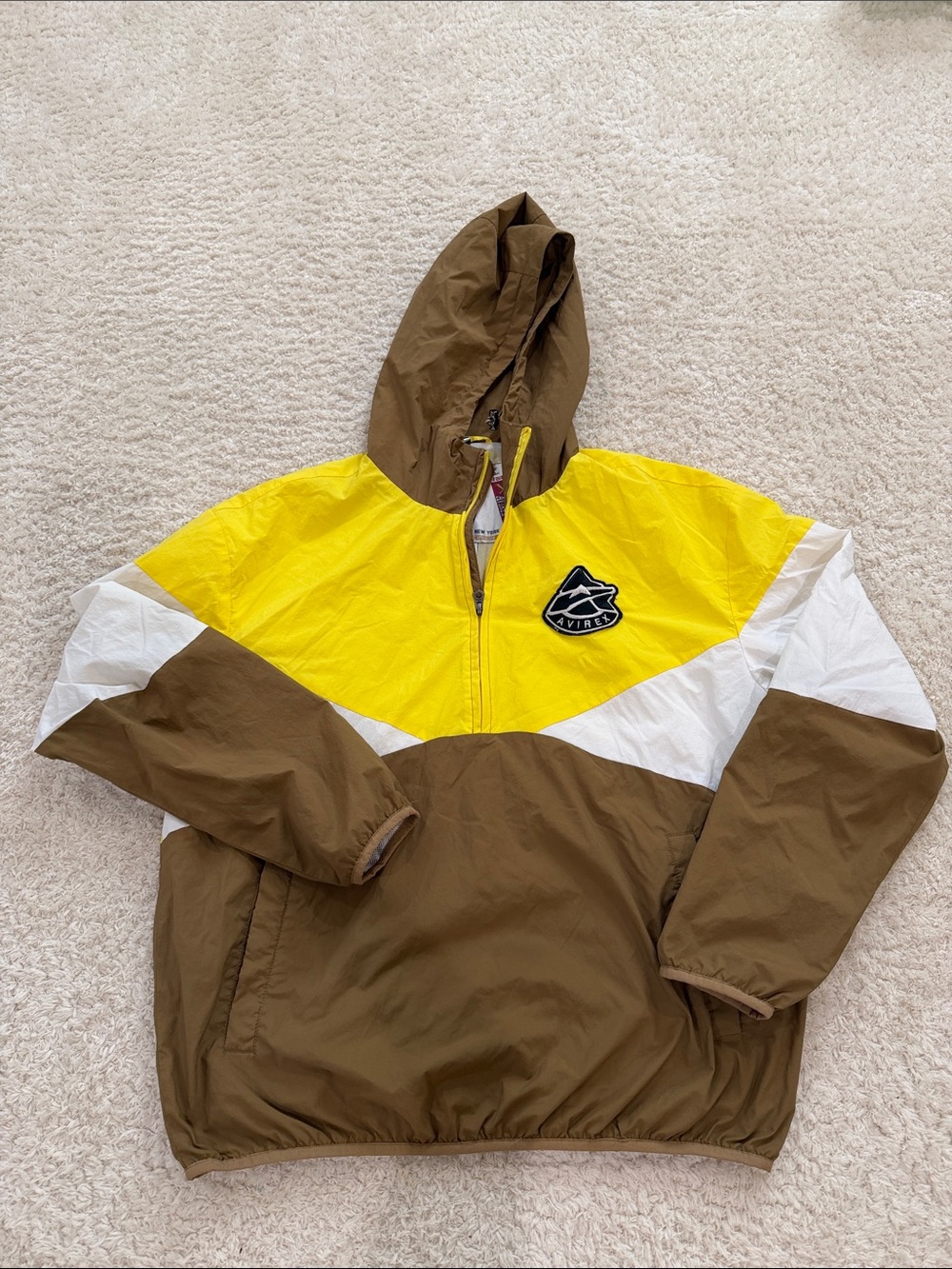 Avirex Quarter Zip Windbreaker Hooded Pullover Jacket - Multi Color - Medium